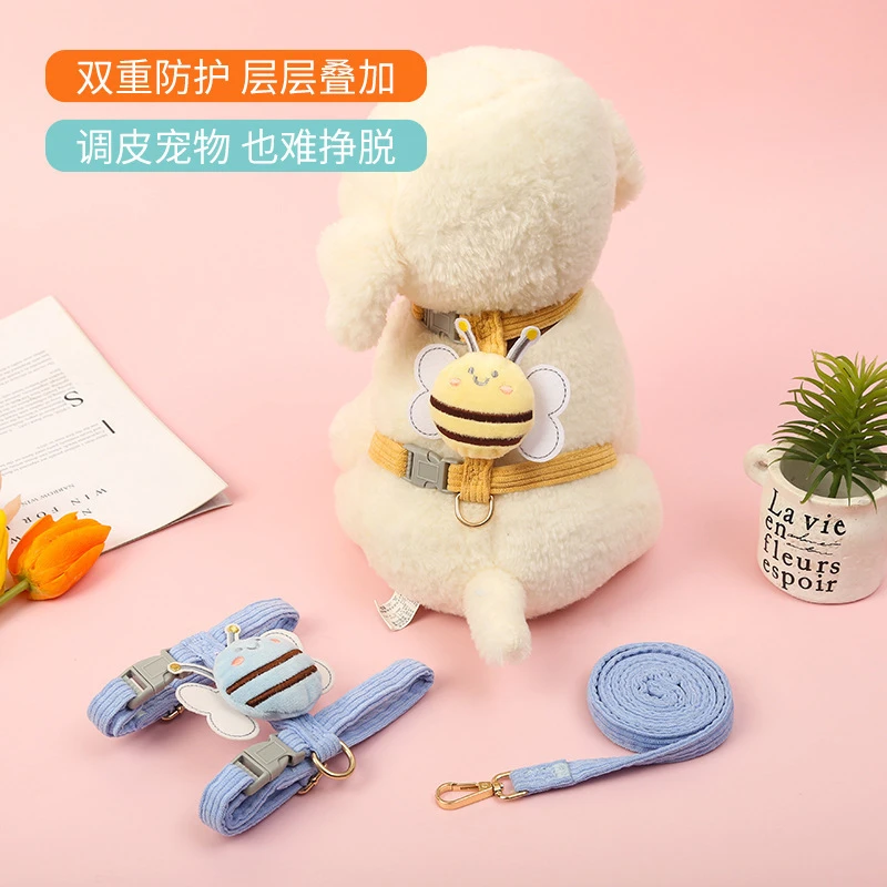 小蜜蜂猫咪牵引绳工字型防挣脱外出遛猫绳网红可调节胸背带猫绳子