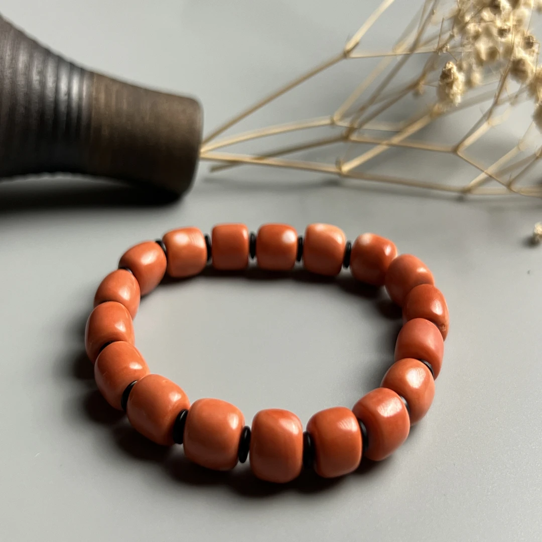 木质手链 Momo红色复古名族风简约大气桶珠手串