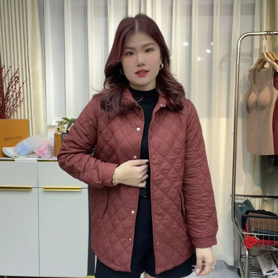 小鑫肝@现货浮力翻领菱形格简宁休闲百搭保暖棉服 5326