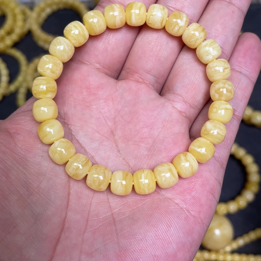 蜜蜡未镶嵌裸石虎皮纹千层雪蜜蜡手串8.8mm