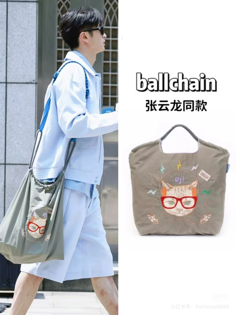 张云龙同款可爱动物【闪电猫】刺绣购物袋女时尚小众大容量单肩包潮