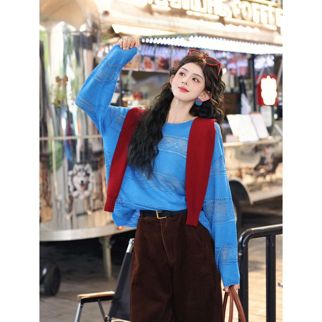 陈大器港风复古纯色小众拼接气质百搭针织披肩J012325