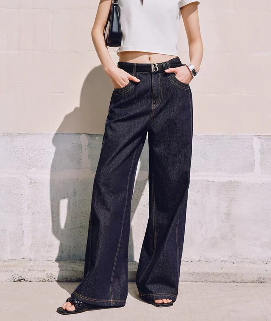 F3115-（图片以直播间实物为准  默认瑕疵)高腰阔腿牛仔裤大直筒