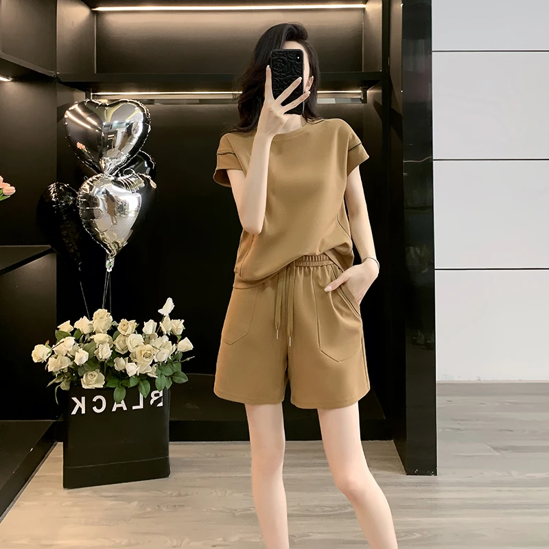 韩版显瘦气质2025夏季新款网红炸街短袖上衣短裤休闲运动套装潮