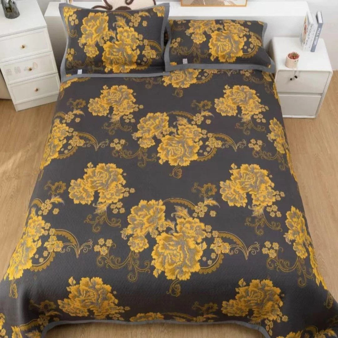 【MS】织金纱布盖毯三件套--黑金牡丹