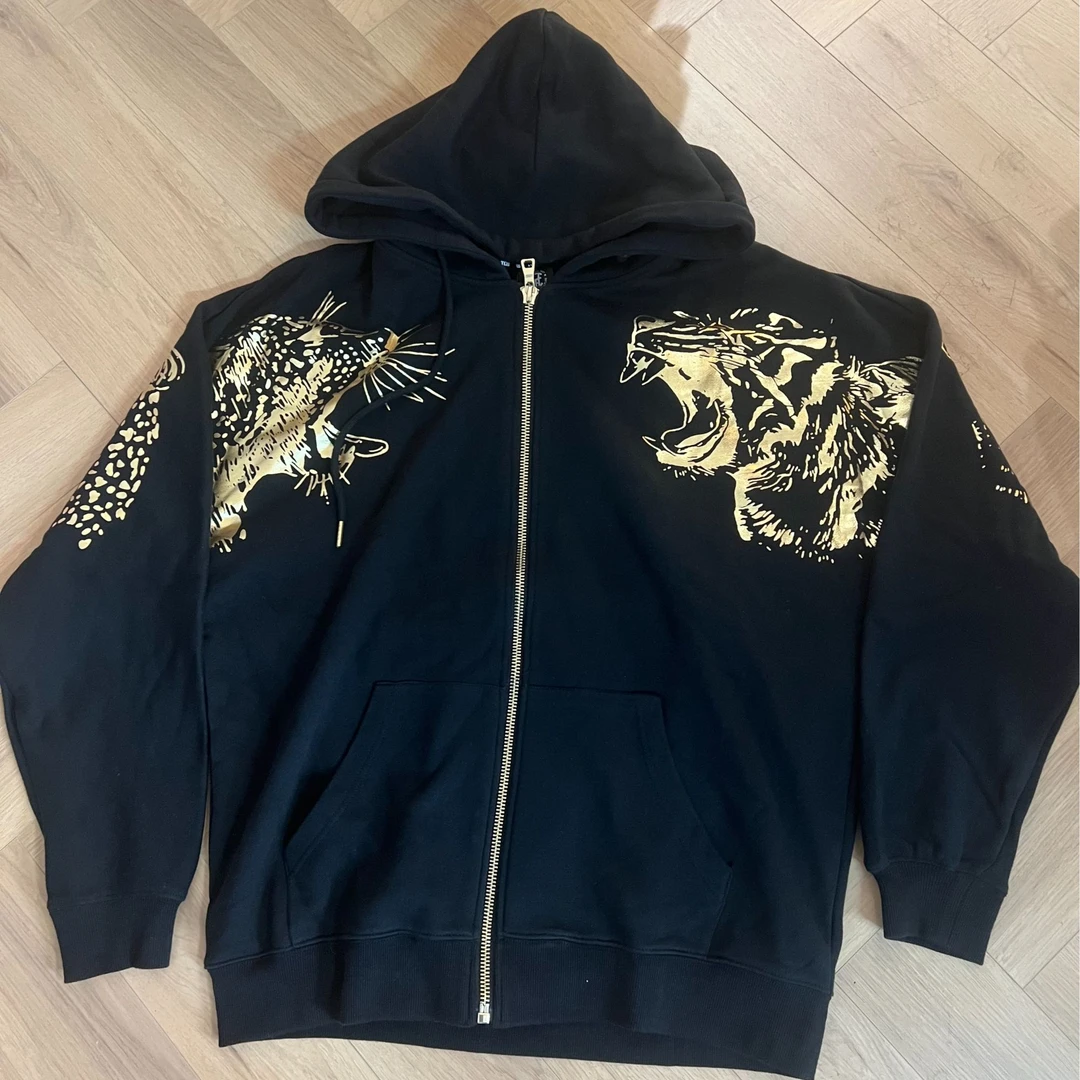 TCH-时尚潮牌烫金咆哮虎休闲连帽衣服拉链衫T193178A06