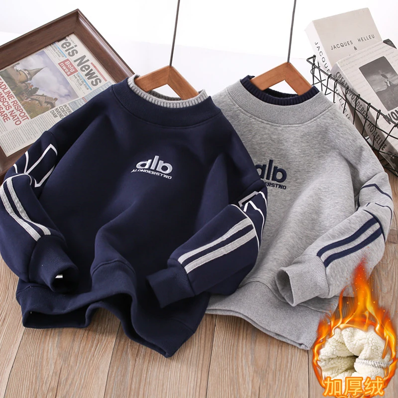 厚冬天新款男童卫衣中大童长袖宽松洋气男孩女孩上衣百搭圆领简约