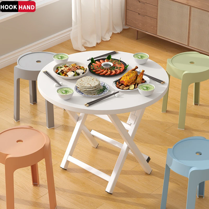 圆形简易折叠餐桌家用折叠桌圆桌新型便携式多功能餐桌隐形可折叠