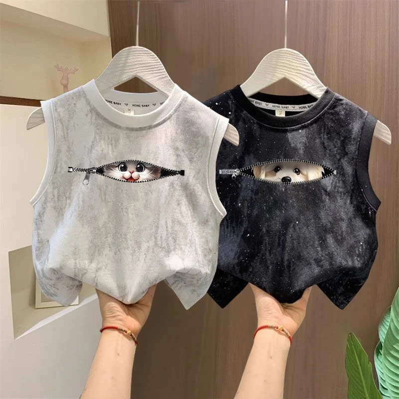 【粉丝专享】夏季新款男童韩范宽松纯棉背心上衣中大童帅气扎染坎肩