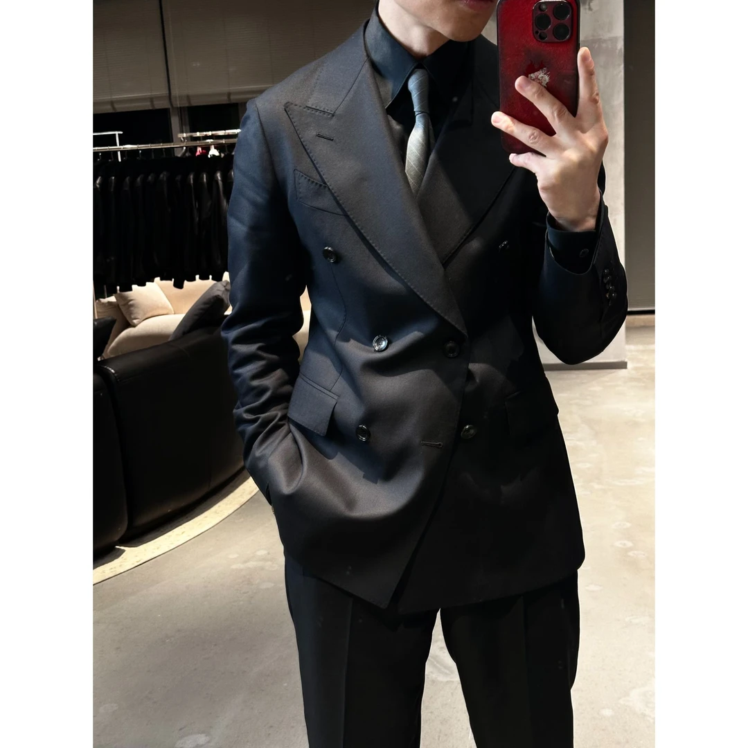 PIZHAN/皮展“140支羊毛”绅士黑 双排扣 西装套装
