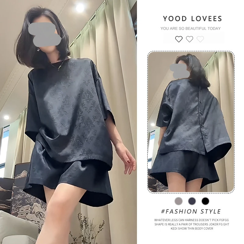 欧货高档运动套装女夏2025新款韩版宽松设计感提花短袖短裤两件套