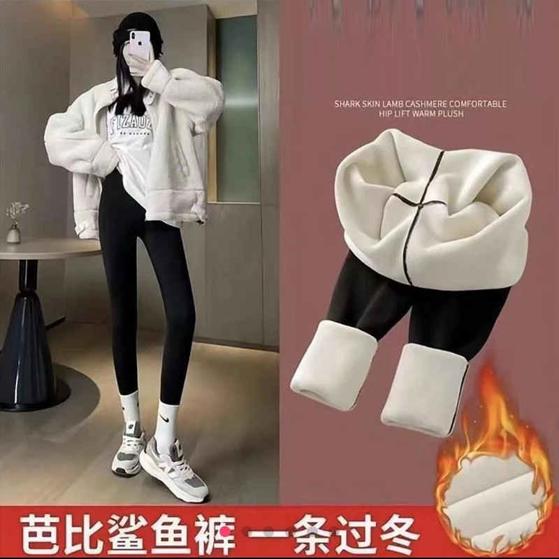 新款加绒加厚收腹鲨鱼裤高腰显瘦保暖打底芭比裤Z