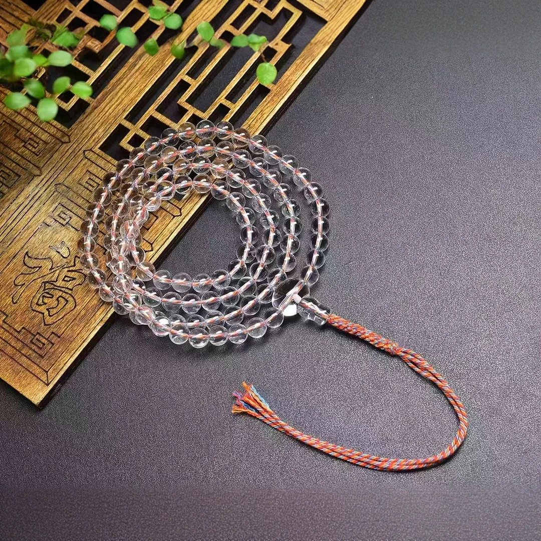 天然白水晶多圈手串新款108颗佛珠饰品男女同款手工打磨可作礼物