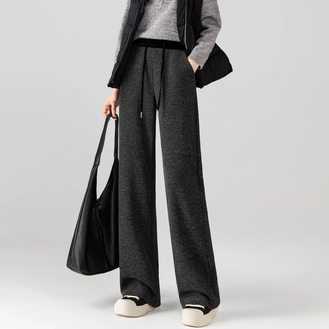 阔腿裤女2025新款冬季高腰毛呢裤子宽松bf慵懒风糯米裤直筒休闲裤