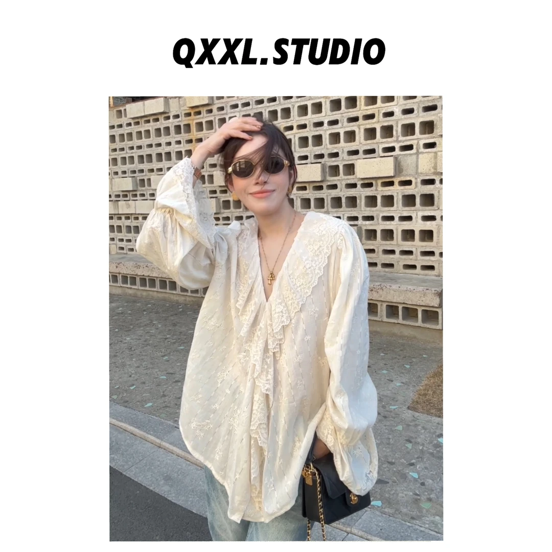 邱小小丽呀 蕾丝衬衫 宽松显瘦上衣 气质法式小众