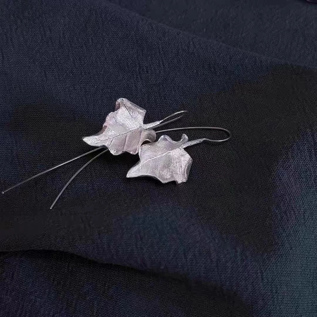 铜合金耳饰 《秋思》新款泰国手工925银灵动小众气质耳饰34