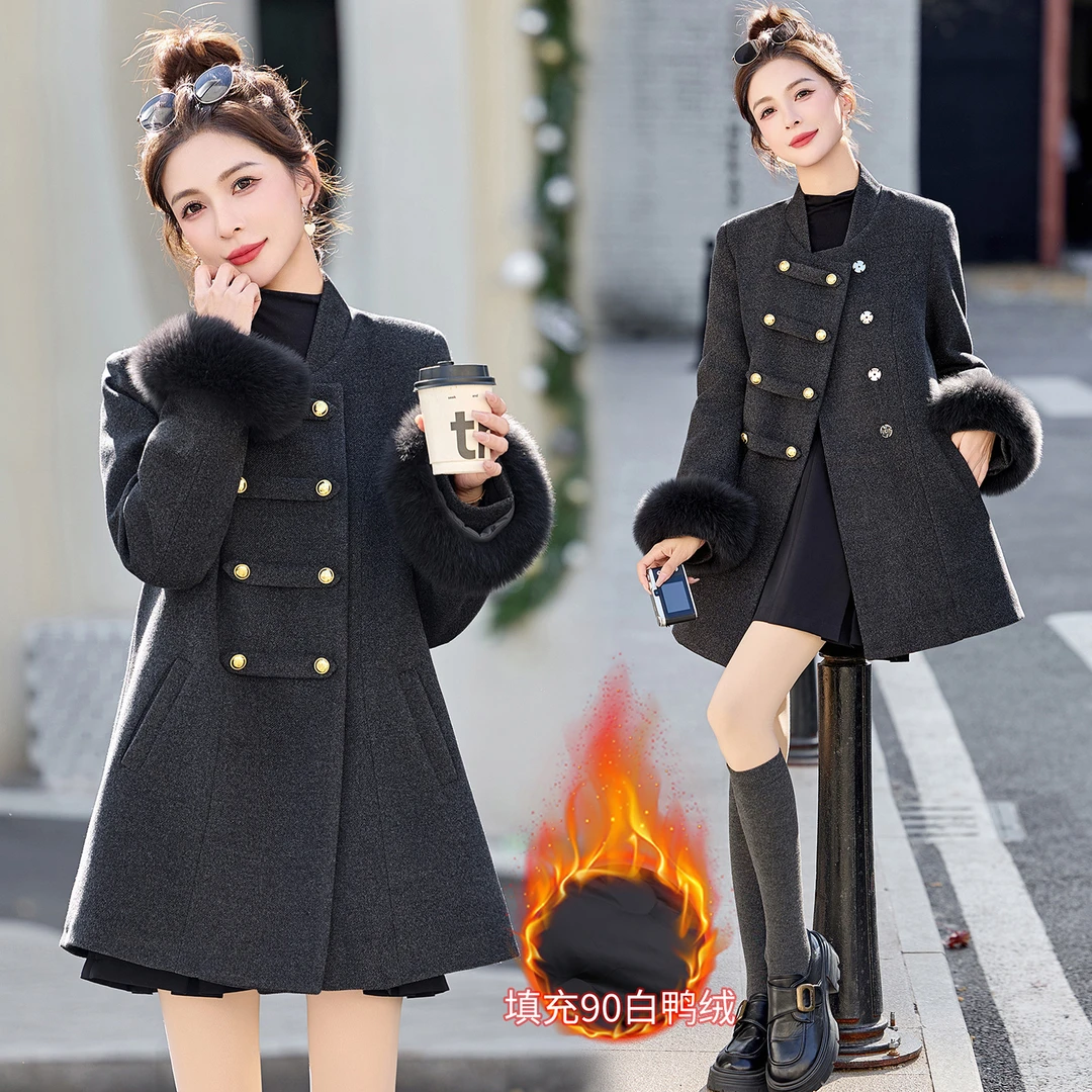 韩系中长款羽绒服女冬季2025新款高级感时尚加厚保暖白鸭绒外套潮