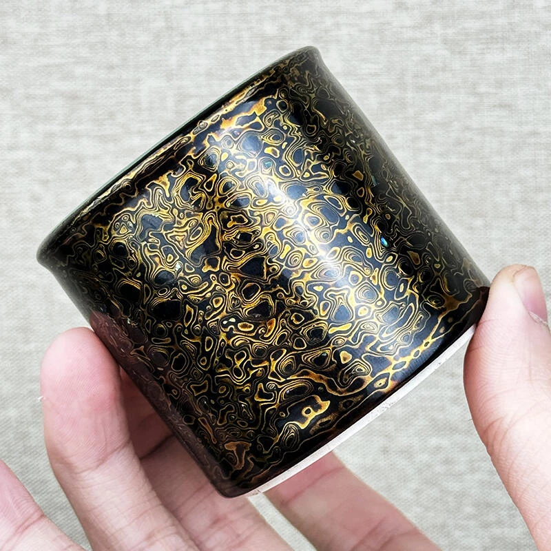 大漆黑金梅子青瓷扳指杯手作精致国潮风生活家居个人茶具茶杯