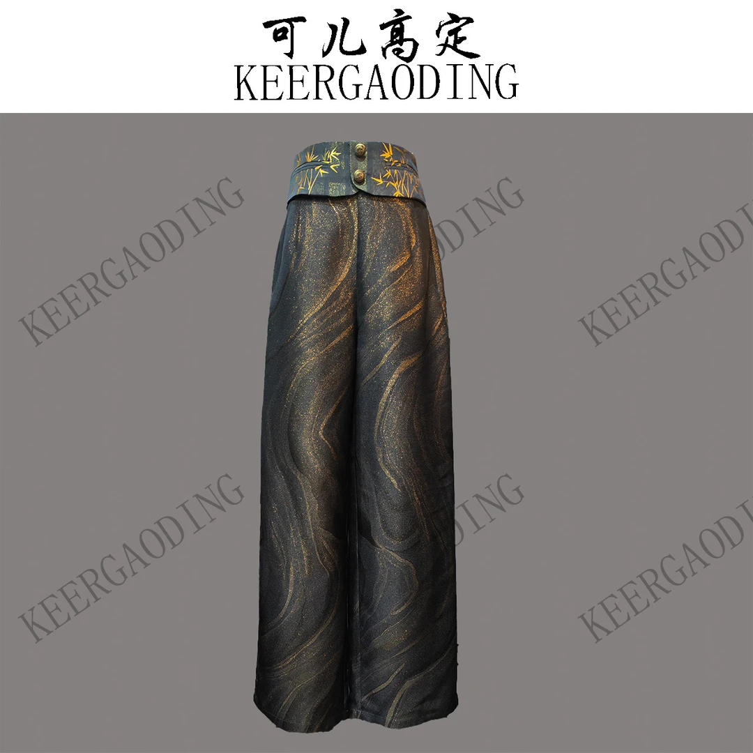 【可儿•高定】非遗桑蚕丝金通正绢高端新中式设计师款直筒裤3-J5917