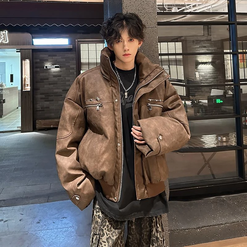 美拉德短款皮衣棉服男2024冬季新款加厚棉衣外套保暖宽松休闲棉袄