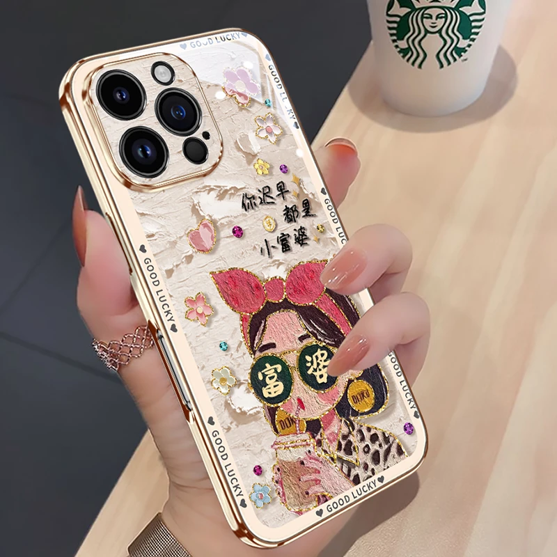 油画小富婆适用iPhone17promax手机壳新款苹果16可爱高级女神创意