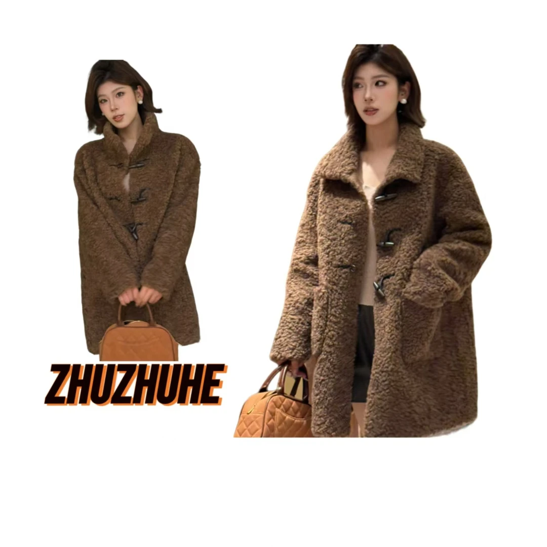 珠珠禾【韩系女主】颗粒皮毛外套廓形中长款外套保暖2024新款翻领