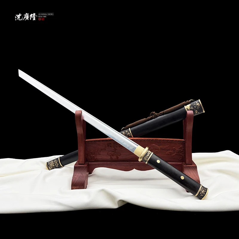 龙泉沈广隆-中款富贵唐刀 T10烧刃 黑檀木 黄铜 宝剑 未开刃
