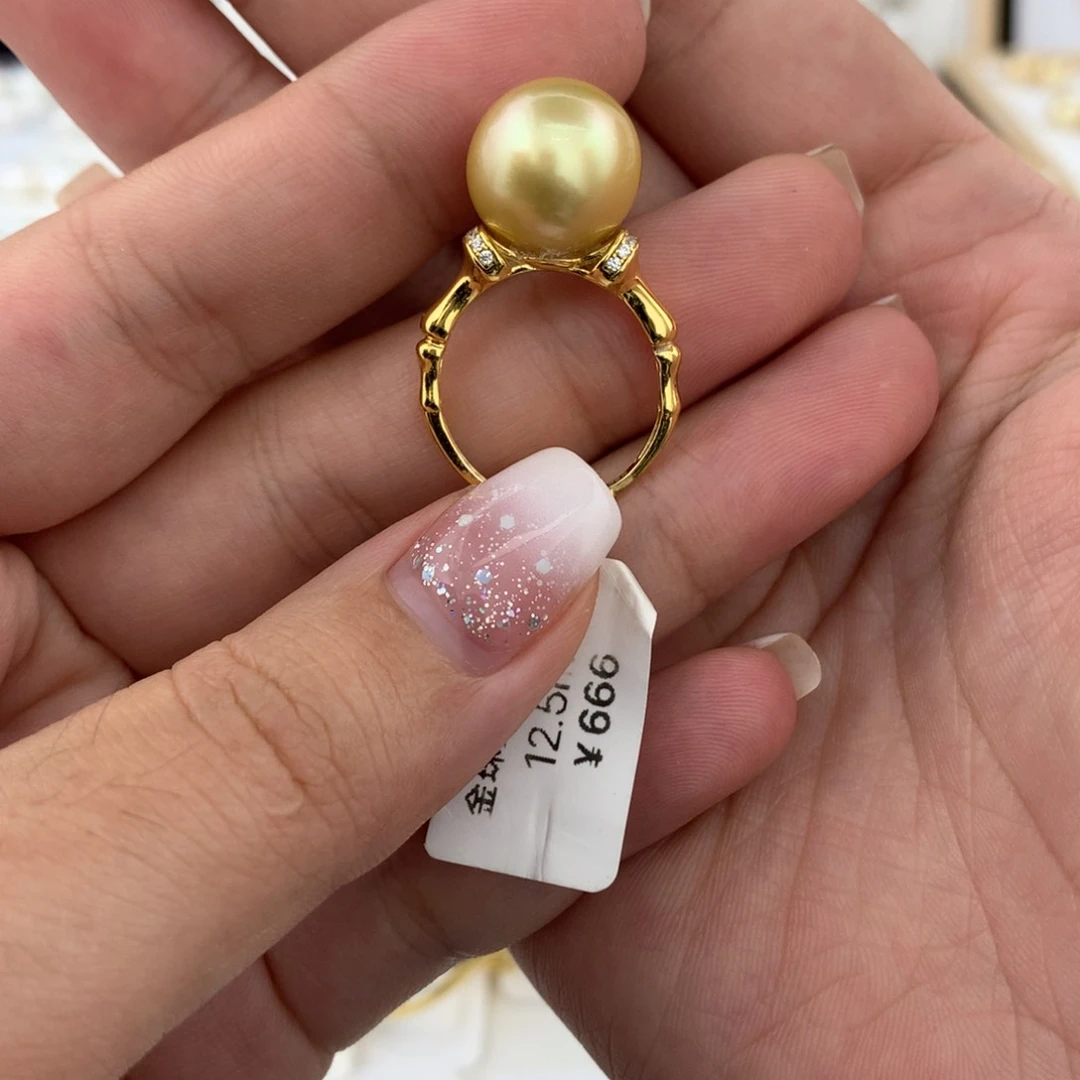 颈饰未镶嵌海水珍珠12.5mm金珠戒指成品