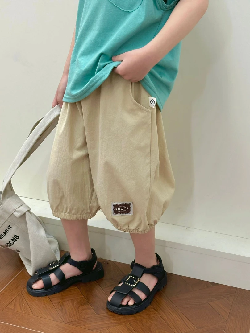 夏季新款男童七分裤纯棉薄款2025儿童韩版宽松短裤百搭纯色休闲裤