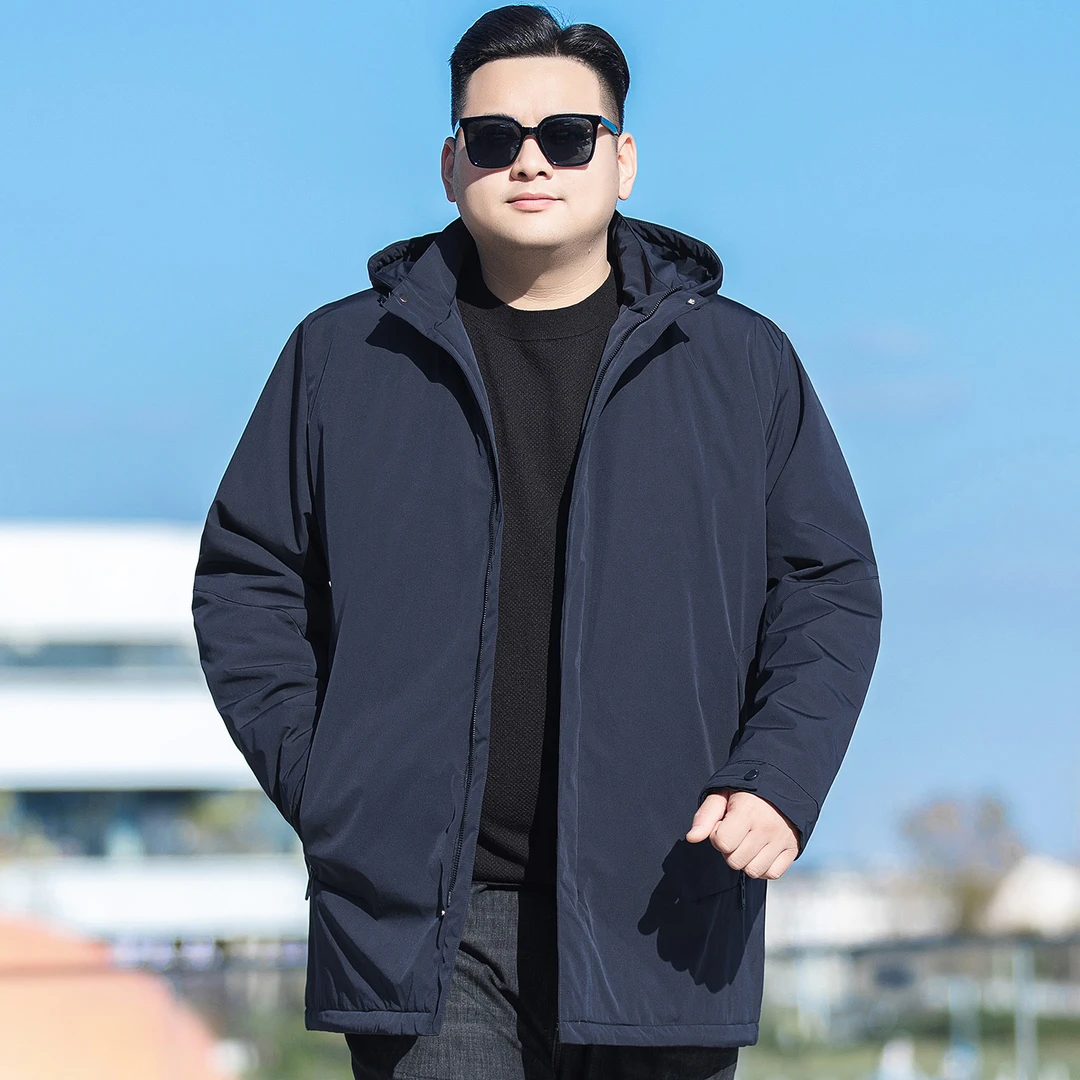 大码中长款棉衣男夹棉保暖二棉风衣外套冬季胖子加厚纯色休闲棉服