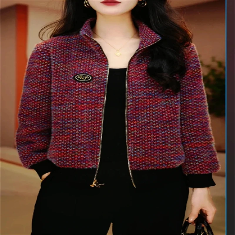 千鸟格-新款加绒加厚印花气质上衣外套百搭显瘦时尚舒适显气质