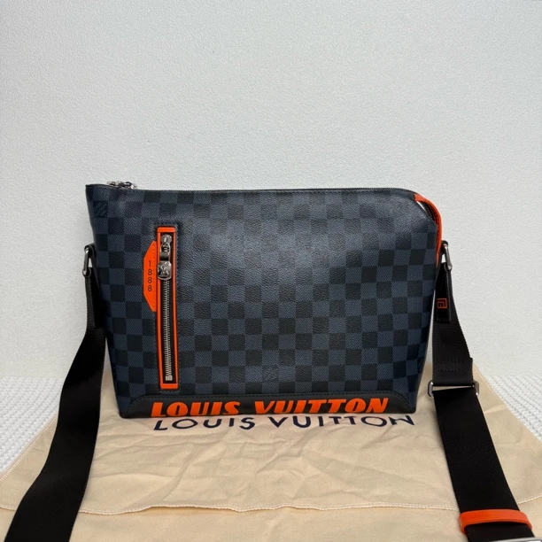 99新 LouisVuitton/路易威登 7092/时尚芯片限量款蓝棋盘格斜挎