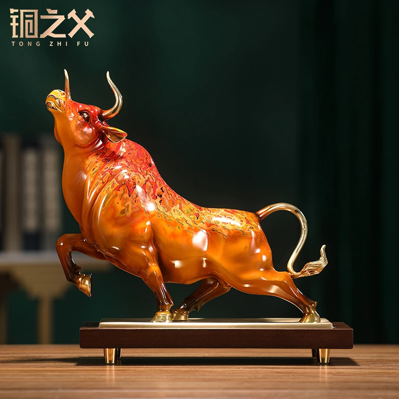 铜之父大漆【牛势冲天】全铜工艺办公室牛摆件周年纪念乔迁开业礼品