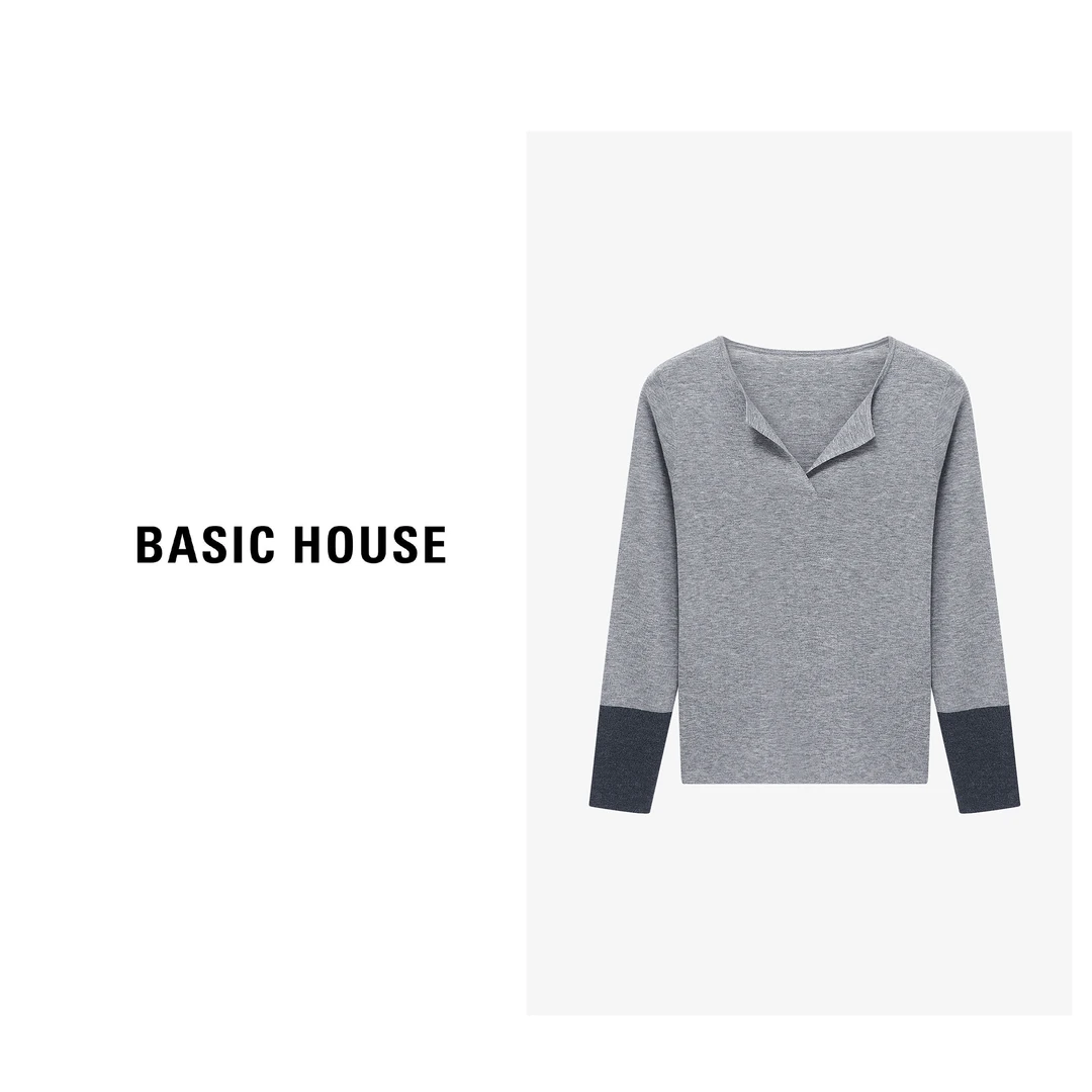 Basic House/百家好春季休闲百搭舒适简约时尚针织衫-B0625H5L772
