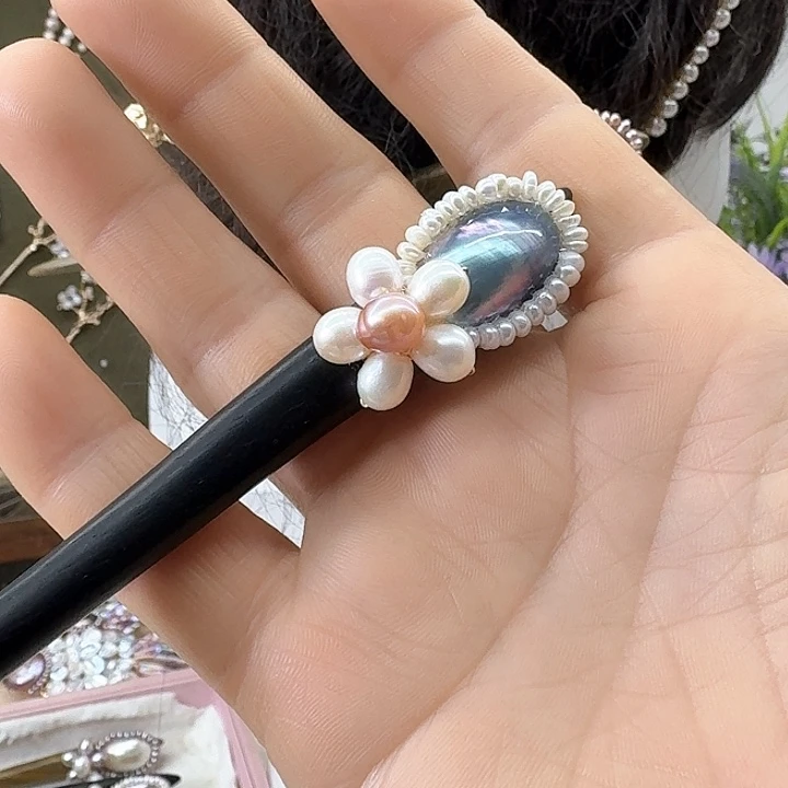 银S925镶嵌淡水珍珠发饰甜*