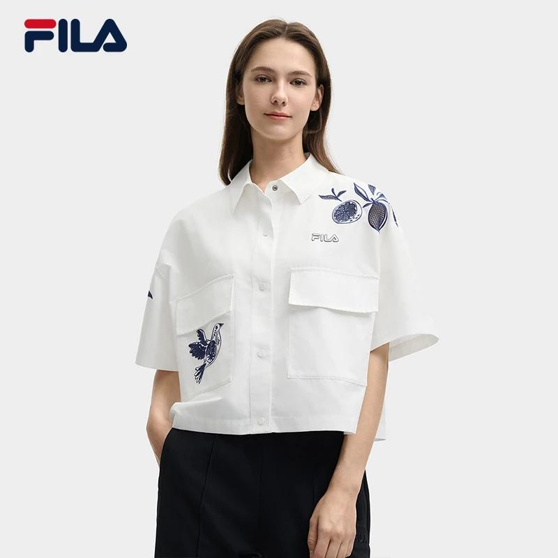 Fila/斐乐【时尚工装风】女款夏季休闲短袖上衣POLO领潮流印花外套