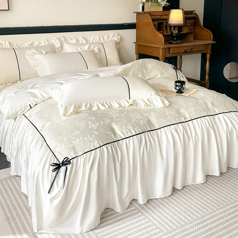 法式公主风凉感四件套夏季丝滑裸睡床品套件水洗冰丝被套床单床笠