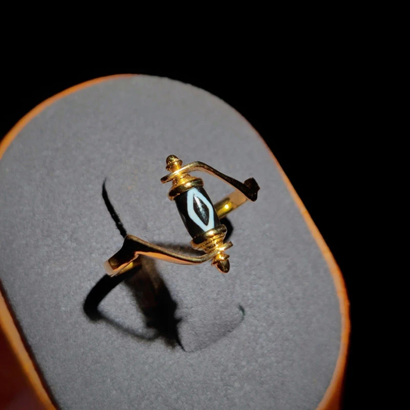 铜合金戒指 藏式一眼天朱戒指男民族风做旧指环高级感活口食指戒