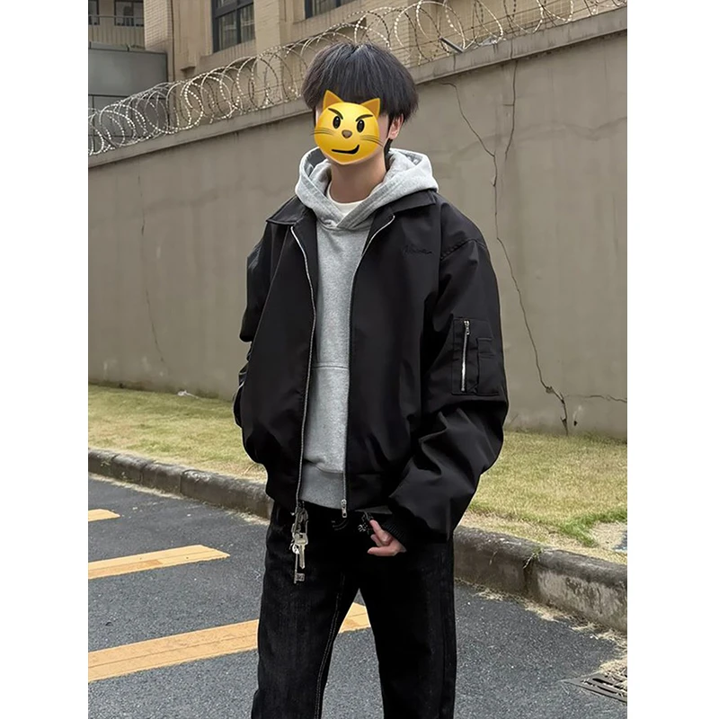 bomber短款飞行夹克男秋季高级感痞帅翻领外套cleanfit美式棒球服