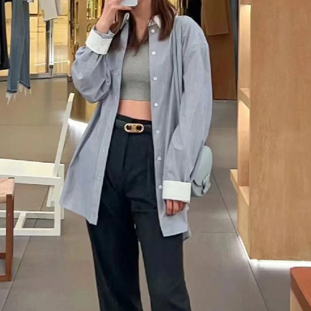 未使用 Celine/思琳 拼色Logo印花单排扣翻领长袖衬衫
