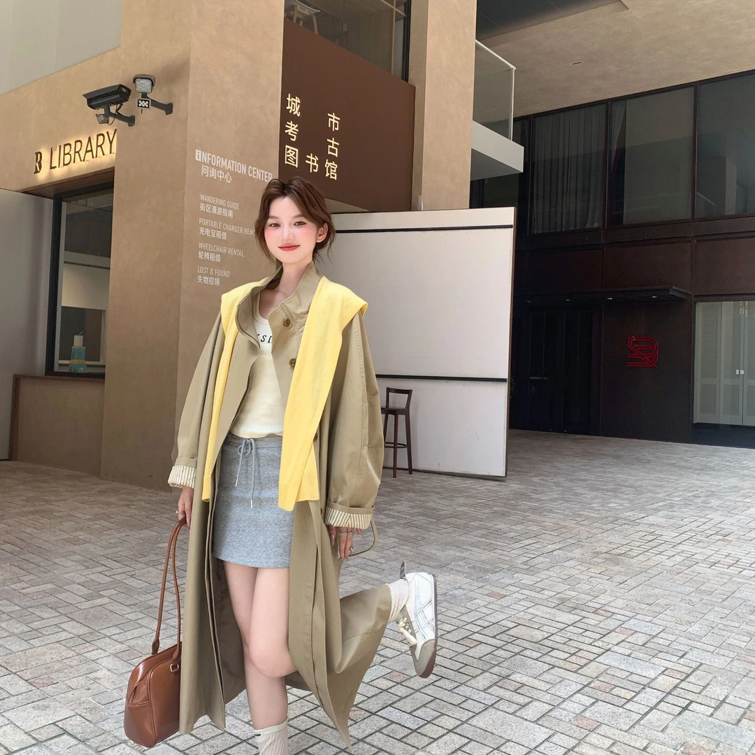 2025春秋季新款韩系垂感宽松显瘦小个子大衣英伦风衣外套女中长款