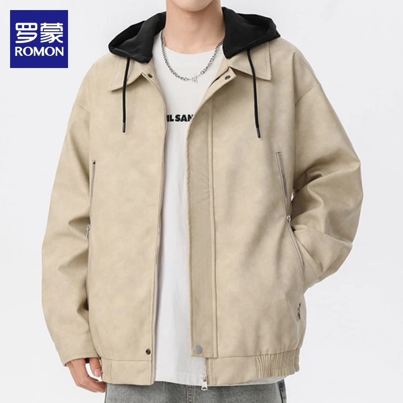罗蒙男士夹克2025春秋可拆卸帽潮痞帅慵懒风宽松休闲新款外套男装