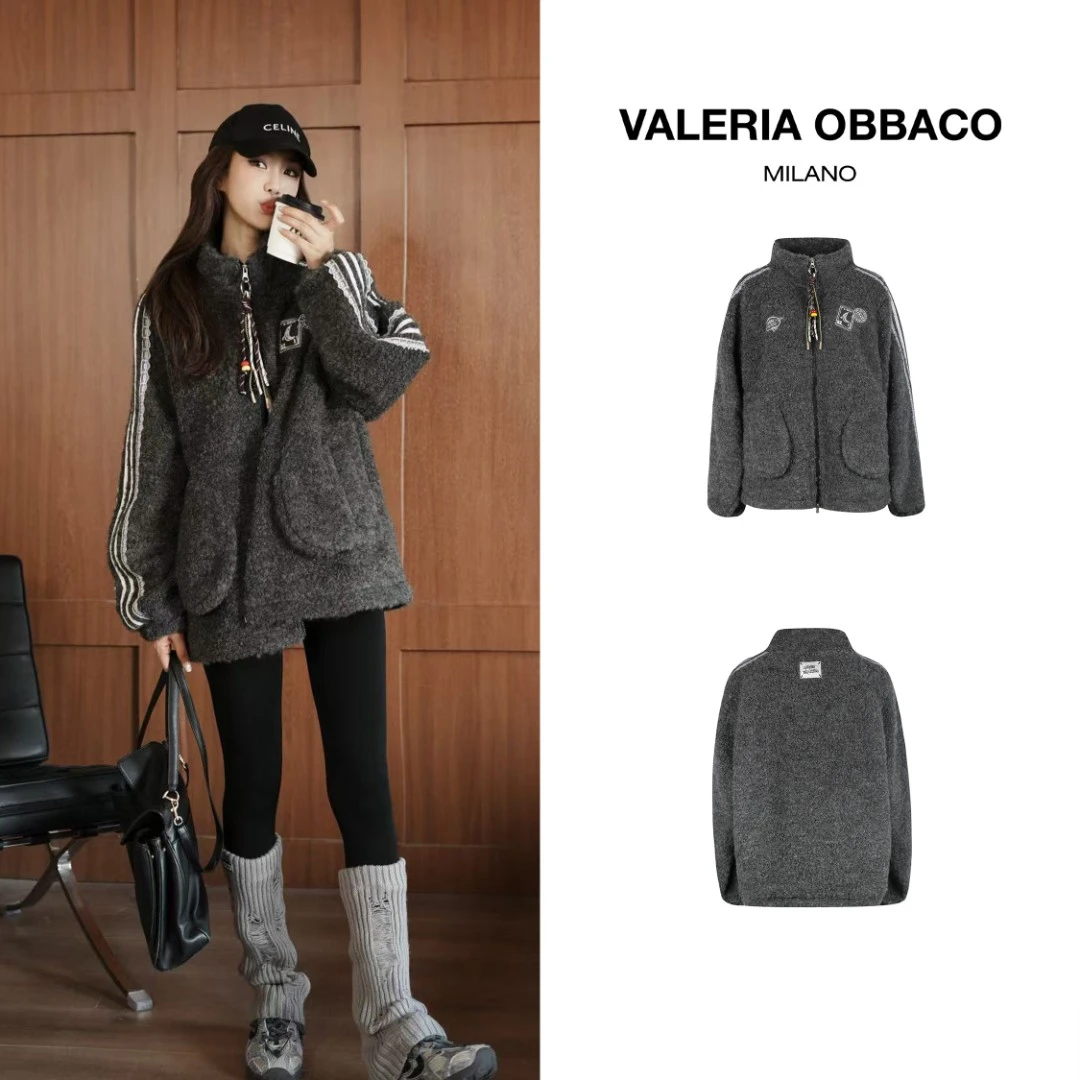 VALERIAOBBACO/瓦莱丽娅 奥贝科VO灰色毛外套2025秋冬新款夹克