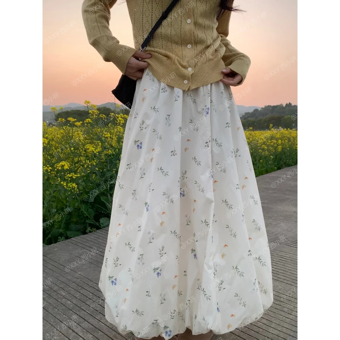 【小花裙】花苞裙+伞裙100棉 数码印花  高腰显瘦夏季甜美半身裙