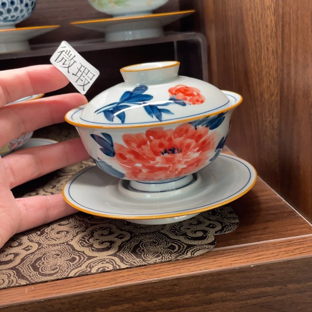 釉下手绘茶具微瑕