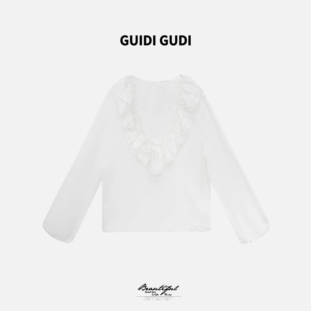 GUIDI GUDI【萤火虫】黄加蓝气质设计百搭长袖T恤