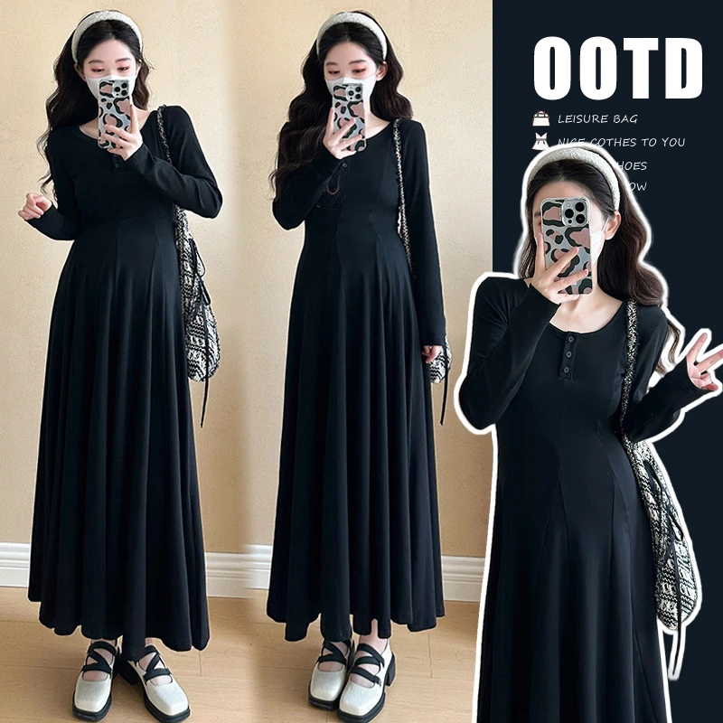 X3979#1.13 春季新品 慵懒风百搭显瘦遮肚孕妇韩版连衣裙