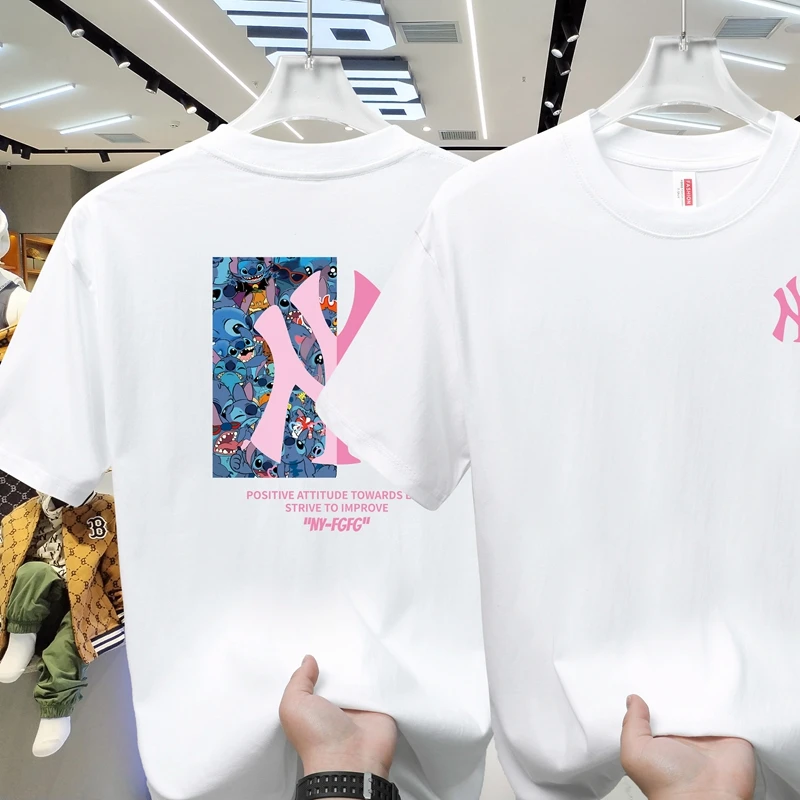 【奥莱同款】美式纯棉圆领短袖大标宽松情侣T恤夏季美式宽松半袖