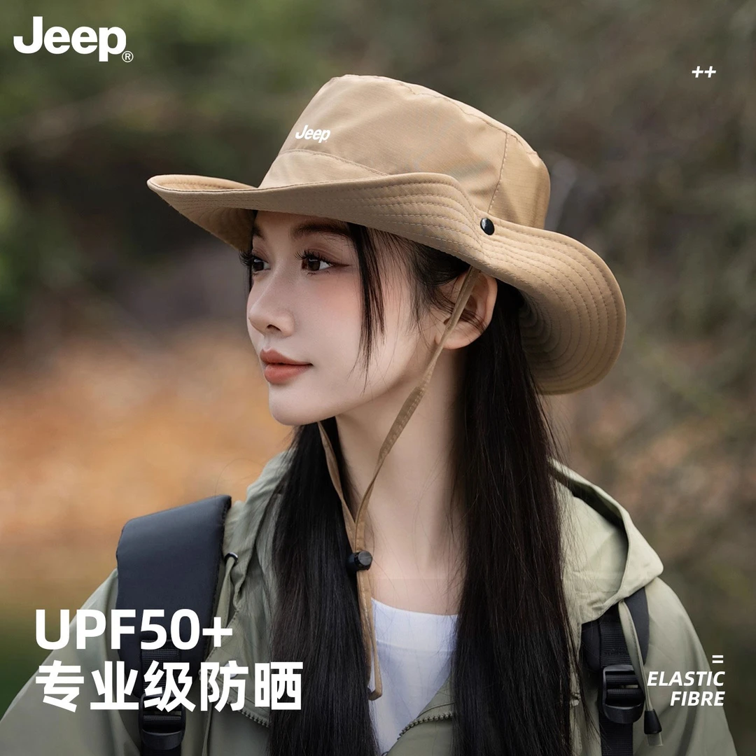 JEEP/吉普帽子女款渔夫帽夏季大码防晒帽户外登山徒步遮阳帽透气