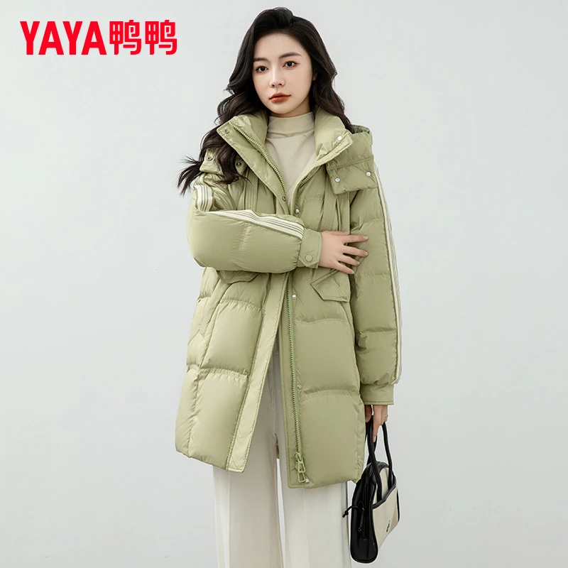YAYA/鸭鸭时尚中长款羽绒服女冬季户外宽松百搭防风加厚保暖外套